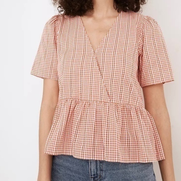 New Madewell Crossover Peplum Top Gingham - Picture 1 of 8
